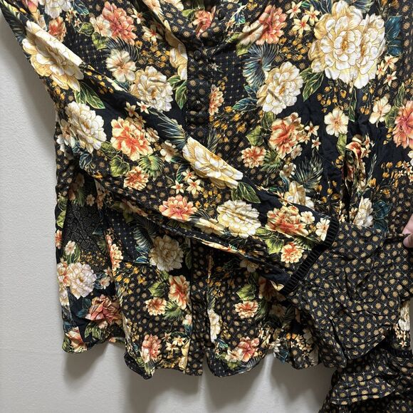 FARM Rio Siobhan Blouse size S Flare Sleeve Floral Button Top Boho Anthropologie - Picture 3 of 15